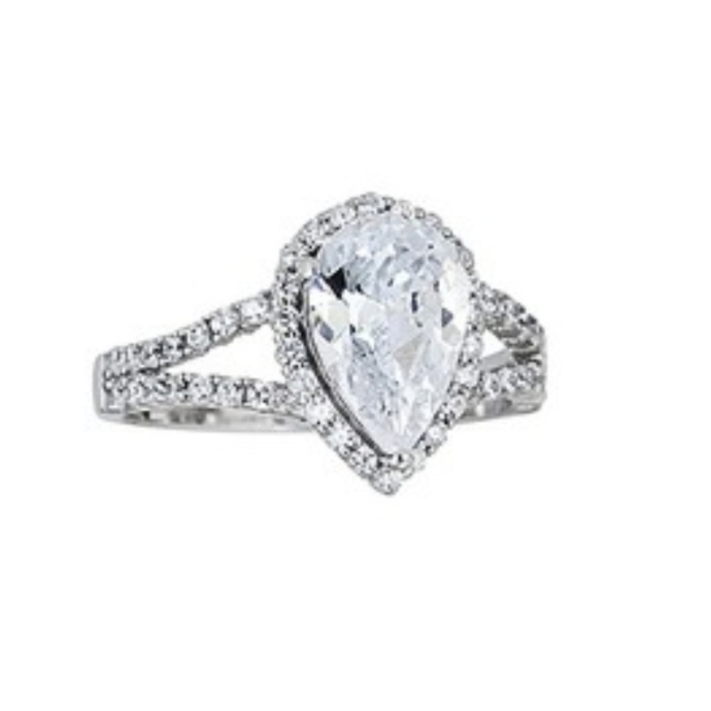 CZ & Sterling Silver Pear Cut Ring